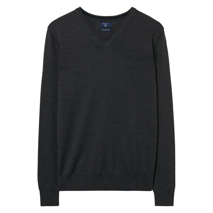 Gant - Gant - Fine Merino V-neck | Strik Anthracit mel