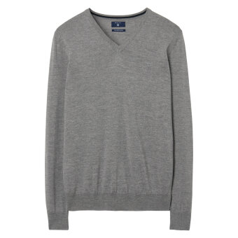 Gant - Gant - Fine Merino V-neck | Strik Grey Mel