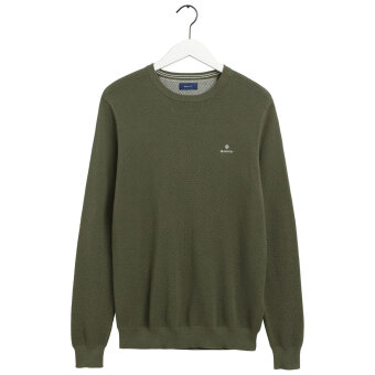 Gant - Gant - Crewneck Pique Sweater | Strik Dark Leaf