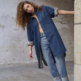 Pulz Jeans ( Dame )  - PULZ - PZDEXI SH | SKJORTE MEDIUM BLUE DENIM