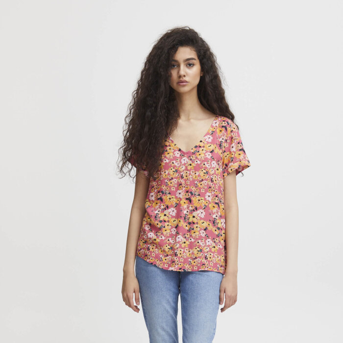 ICHI ( Dame ) - ICHI - IHVERA V SS2 | T-SHIRT CARMINE FLOWER