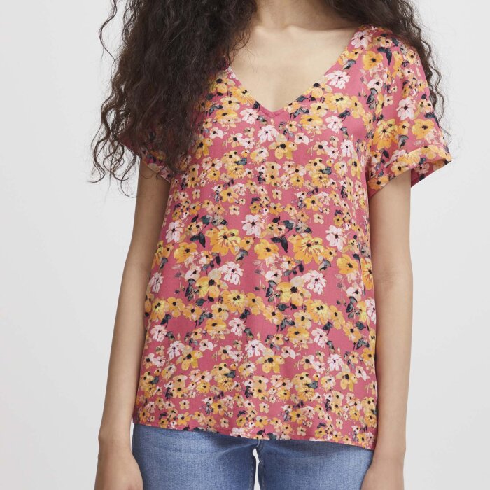 ICHI ( Dame ) - ICHI - IHVERA V SS2 | T-SHIRT CARMINE FLOWER