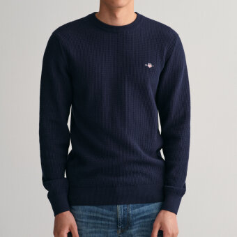 Gant - Gant - Micro texture crew neck | Strik Evening Blue
