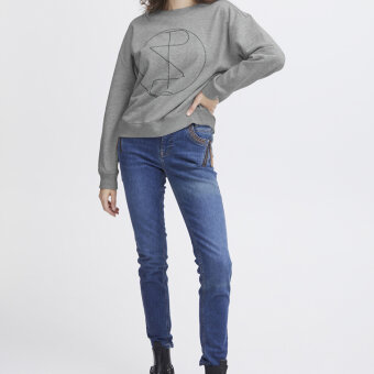 Pulz Jeans ( Dame )  - PULZ - PZMALLIE LS | SWEATSHIRT LIGHT GREY