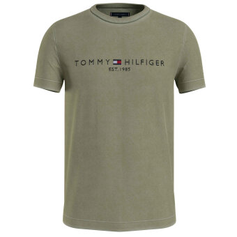 Tommy Hilfiger  - Tommy Hilfiger - TH garment dyed Tommy logo tee | T-shirt Lys Olivengrøn