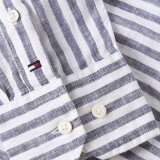 Tommy Hilfiger  - Tommy Hilfiger - Linen Stripe | Skjorte Marineblå