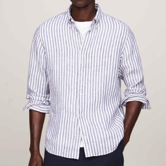Tommy Hilfiger  - Tommy Hilfiger - Linen Stripe | Skjorte Marineblå