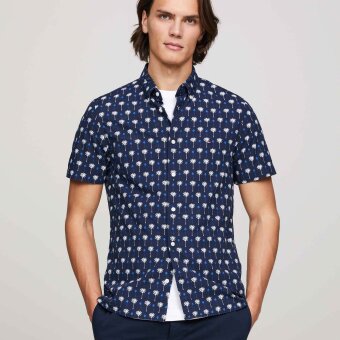 Tommy Hilfiger  - Tommy Hilfiger - TH mini palm print shirt | K/Æ Skjorte Marineblå
