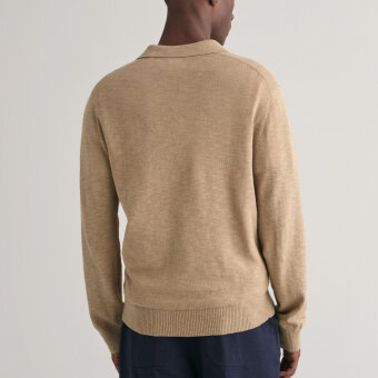 Gant - Gant - Cotton/linen open polo | Strik Khaki