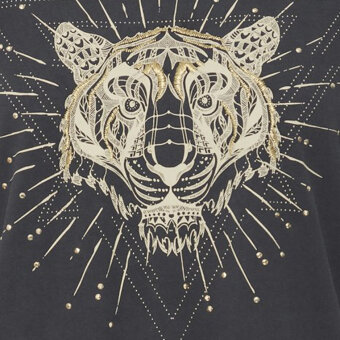 Pulz Jeans ( Dame )  - PULZ - PZELONA TIGER TEE | T-SHIRT BLACK BEAUTY