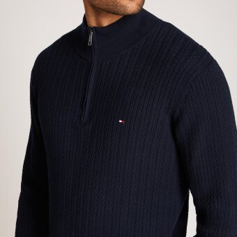 Tommy Hilfiger  - Tommy Hilfiger - Herringbone structure zip | Strik Marineblå