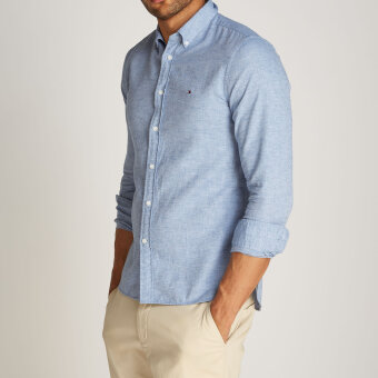 Tommy Hilfiger  - Tommy Hilfiger - Brushed linen solid shirt | Skjorte Shirt Blue