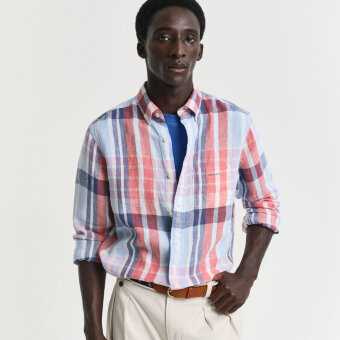 Gant - Gant - Linen madras shirt | Skjorte Brick Red