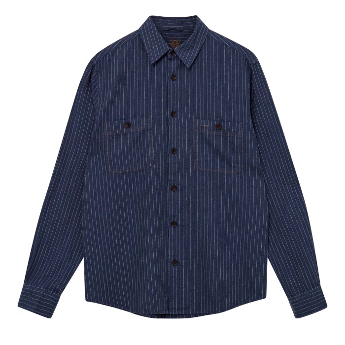 Mos Mosh Gallery - Mos Mosh - Gibson stripe shirt | Hørskjorte Navy Stripe