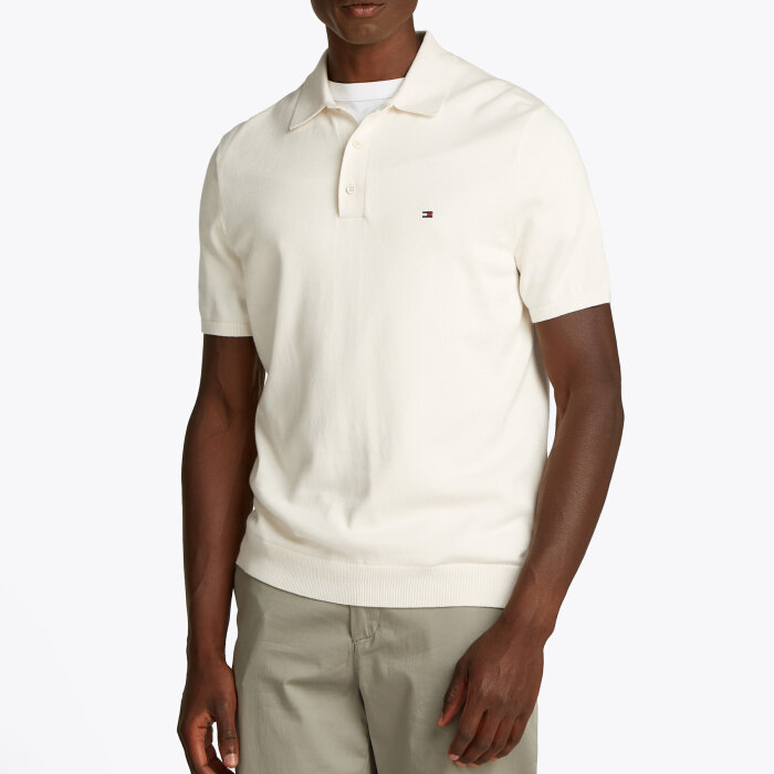Tommy Hilfiger  - Tommy Hilfiger - Cotton knitted polo | Polo T-shirt Ivory Petal