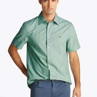 Tommy Hilfiger  - Tommy Hilfiger - Flex poplin shirt ss | K/Æ Skjorte Fort Green