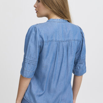 Pulz Jeans ( Dame )  - PULZ -  PZGAJA SS SHIRT | SKJORTE MEDIUM BLUE DENIM