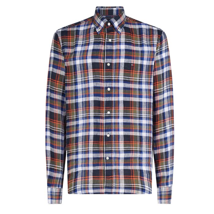 Tommy Hilfiger  - Tommy Hilfiger -  Linen check shirt | Hørskjorte Desert Sky