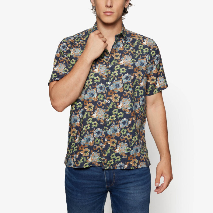 Signal - Signal - Hugo linen flower | K/Æ Skjorte Blue Captain