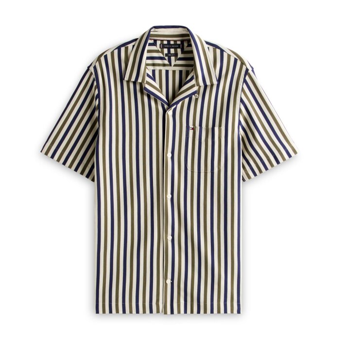 Tommy Hilfiger  - Tommy Hilfiger - Knitted stripe shirt | K/Æ Skjorte Battle Green
