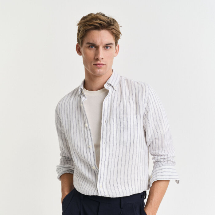 Gant - Gant - Linen stripe shirt | Hørskjorte White