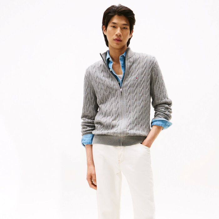 Tommy Hilfiger  - Tommy Hilfiger - TH cotton cable zip through | Cardigan Medium Grey