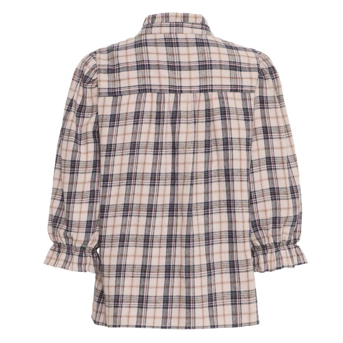 Pulz Jeans ( Dame )  - PULZ - PZZEVIE BLOUSE | SKJORTE BEIGE NAVY CHECK
