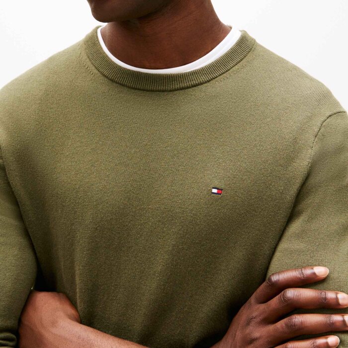 Tommy Hilfiger  - Tommy Hilfiger - TH cotton/cashmere crew neck | Strik Huntsman Green