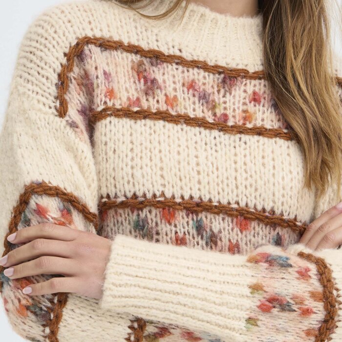 Pulz Jeans ( Dame )  - PULZ - PZRIVER LS PULLOVER | STRIK CLOUD DANCER MELANGE