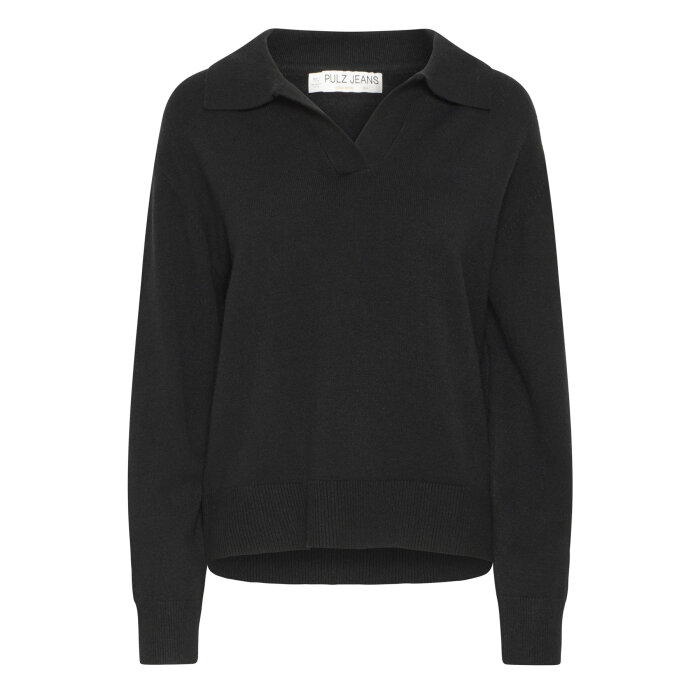 Pulz Jeans ( Dame )  - PULZ - PZSTEFFI OPEN POLO PULL | STRIK BLACK BEAUTY