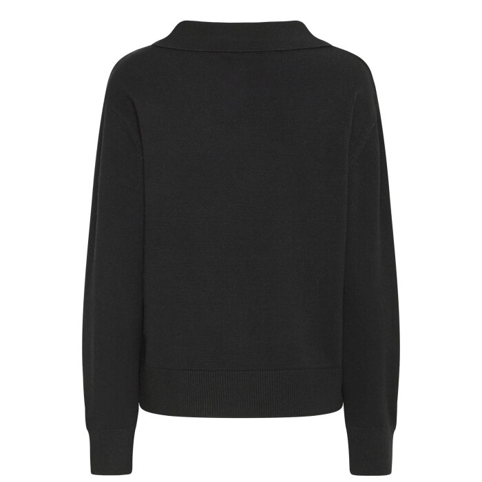 Pulz Jeans ( Dame )  - PULZ - PZSTEFFI OPEN POLO PULL | STRIK BLACK BEAUTY