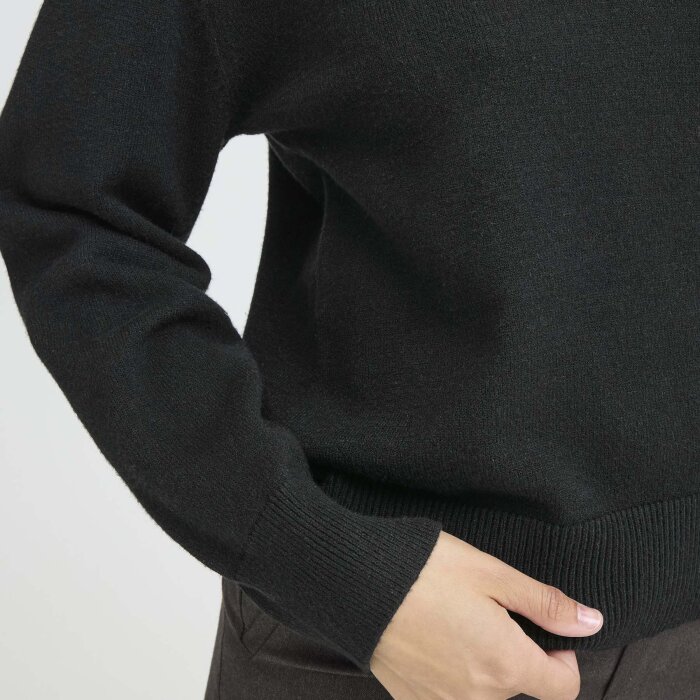 Pulz Jeans ( Dame )  - PULZ - PZSTEFFI OPEN POLO PULL | STRIK BLACK BEAUTY