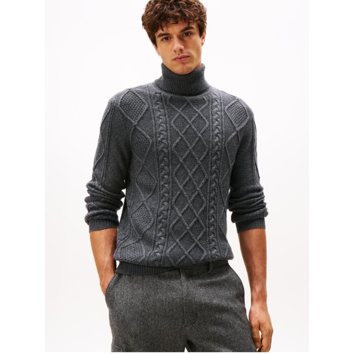 Tommy Hilfiger  - Tommy Hilfiger - DC cable roll neck | Rullekrave Strik Dark Grey