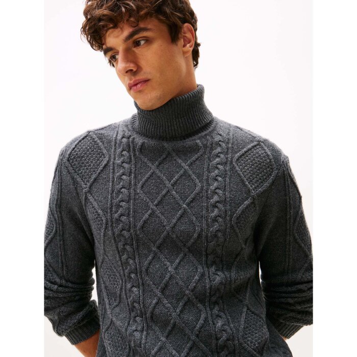 Tommy Hilfiger  - Tommy Hilfiger - DC cable roll neck | Rullekrave Strik Dark Grey