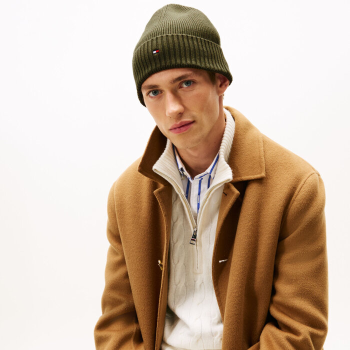 Tommy Hilfiger  - Tommy Hilfiger - TH flag pima cotton beanie | Hue Foxhunt Green