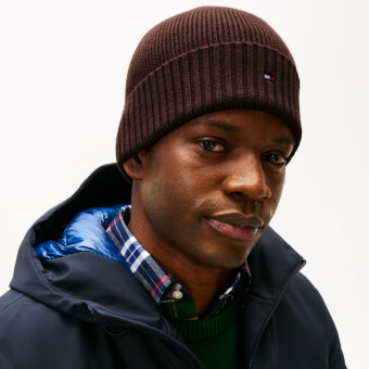 Tommy Hilfiger  - Tommy Hilfiger - TH flag pima cotton beanie | Hue Rich walnut