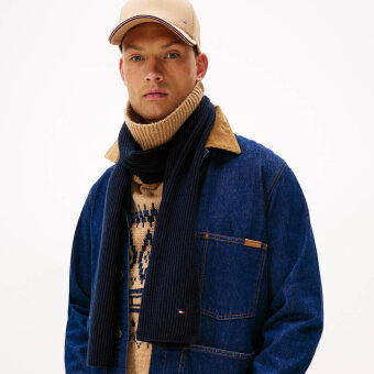 Tommy Hilfiger  - Tommy Hilfiger - TH flag pima cotton cash scarf | Halstørklæde Space Blue