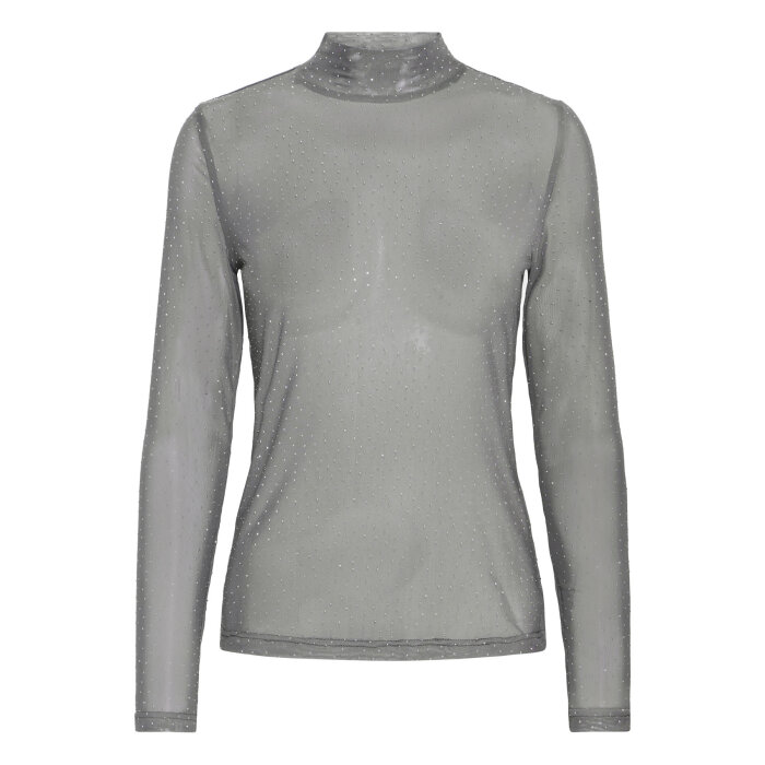 Pulz Jeans ( Dame )  - PULZ - PZDANA LS SHIRT | MESH TOP CASTLEROCK GREY 