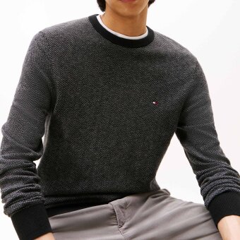 Tommy Hilfiger  - Tommy Hilfiger - Cotton herringbone sweater | Strik Black Grey