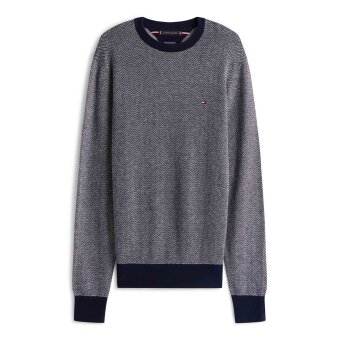 Tommy Hilfiger  - Tommy Hilfiger - Cotton herringbone sweater | Strik Desert Sky