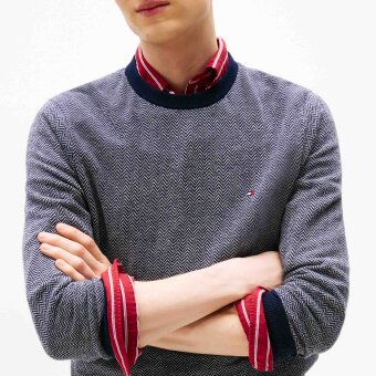 Tommy Hilfiger  - Tommy Hilfiger - Cotton herringbone sweater | Strik Desert Sky