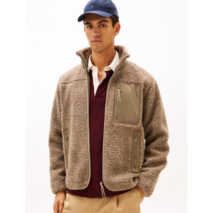 Tommy Hilfiger  - Tommy Hilfiger - TH Teddy Fleece Zip Through | Fleecetrøje Coastal Taupe