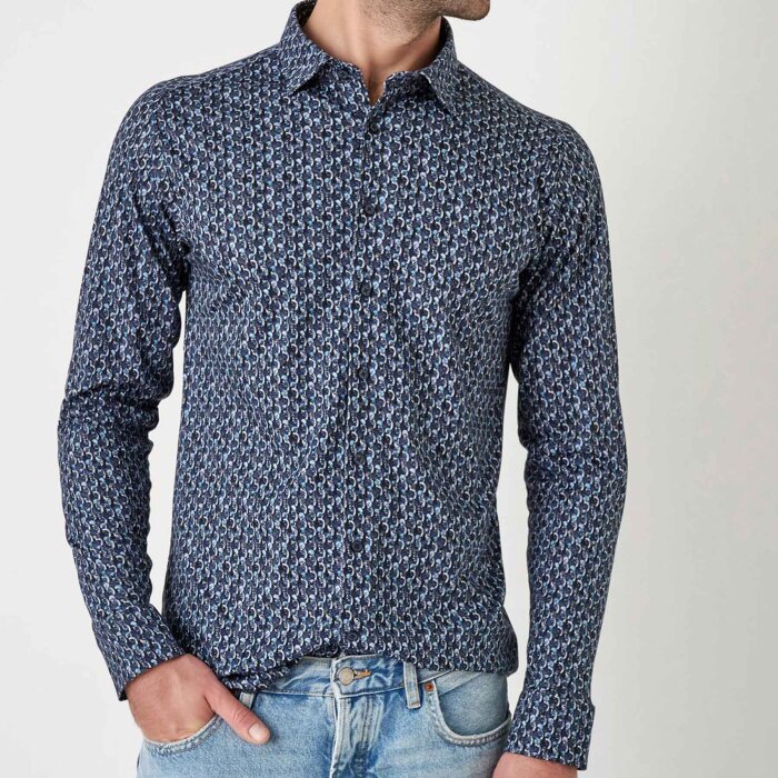 Desoto - Desoto - 78128-3 546 | Jersey Skjorte Navy Bubbles  Desoto - Desoto - 78128-3 546 | Jersey Skjorte Navy Bubbles