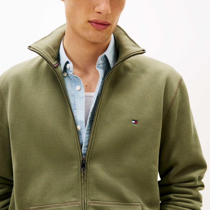 Tommy Hilfiger  - Tommy Hilfiger - Essential fleece stand collar | Cardigan Battle Green 