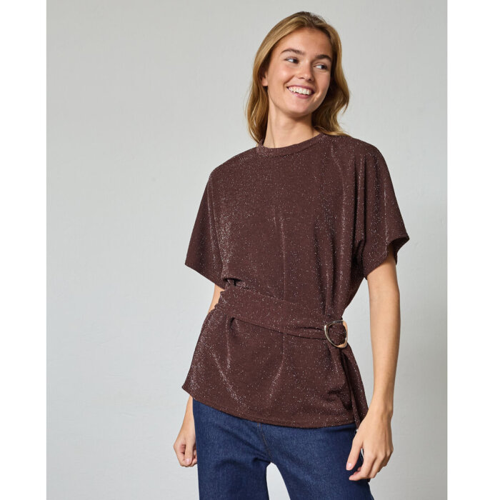 Sisters Point ( Dame ) - SISTERS POINT - GELIA-TOP1 | T-SHIRT CHOCOLATE/SILVER