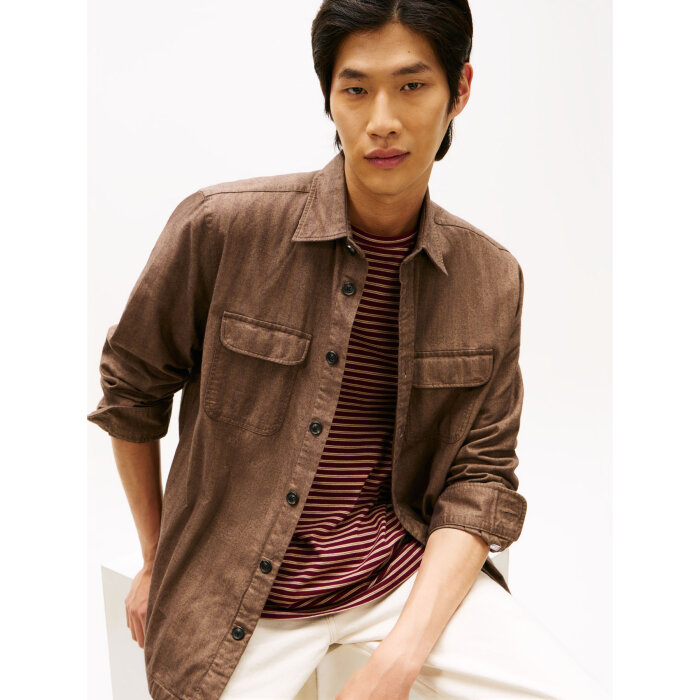 Tommy Hilfiger  - Tommy Hilfiger - Herringbone shirt | Skjorte Legacy Brown