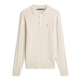 Tommy Hilfiger  - Tommy Hilfiger - Classic cotton cable polo | Strik Heathered Oatmilk