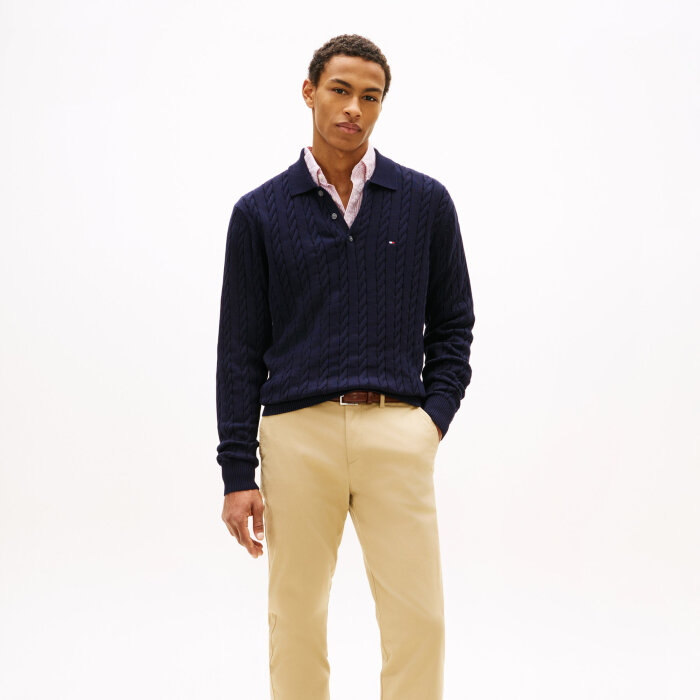Tommy Hilfiger  - Tommy Hilfiger - Classic cotton cable polo | Strik Desert Sky