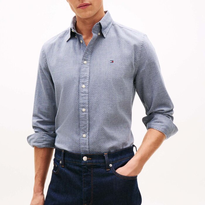 Tommy Hilfiger  - Tommy Hilfiger - TH Flex dobby shirt | Skjorte Carbon Navy
