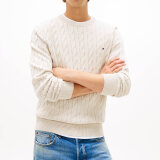 Tommy Hilfiger  - Tommy Hilfiger - TH Cotton cable crew neck | Strik Heathered Oatmilk